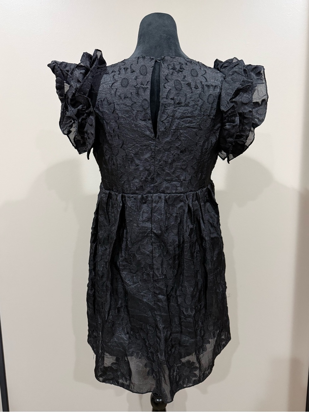 Mustard Seed Black Floral Lace Ruffle Sleeve Babydoll Romper - Picture 2 of 8